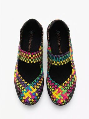 New Multicolor Woven Mary Jane Flats - Black Base